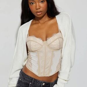 Garage Beige Mesh Top Chrishell Lace Mesh Bustier XS